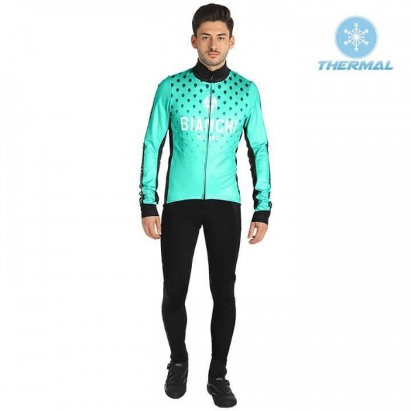 2019 Bianchi Milano FT Groen Thermal Fietskleding Set Wielershirts Lange Mouw+Lange Wielrenbroek Bib 911DGUS