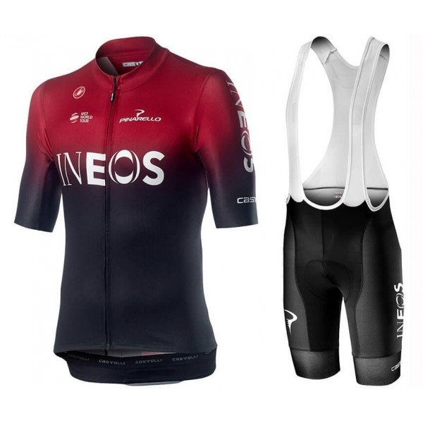 2019 INEOS Team Rood Fietskleding Set Fietsshirt Met Korte Mouwen+Korte Koersbroek Bib 474OFDC