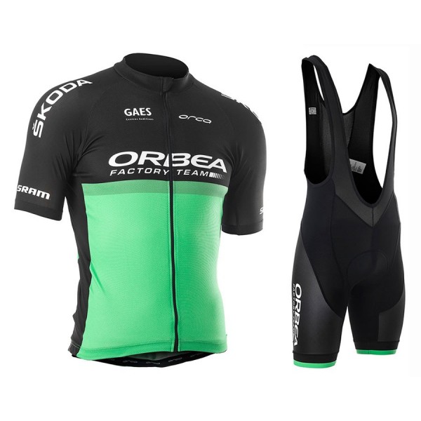 2019 Orbea Factory Racing Groen Fietskleding Set Fietsshirt Met Korte Mouwen+Korte Koersbroek Bib 927ZXDX