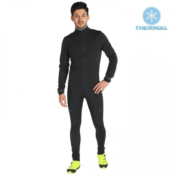 2019 Shimano Zwart Thermal Fietskleding Set Wielershirts Lange Mouw+Lange Wielrenbroek Bib 994KJGX