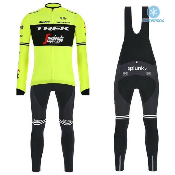 2019 Trek Factory Racing Geel Thermal Fietskleding Set Wielershirts Lange Mouw+Lange Wielrenbroek Bib 737FBVU