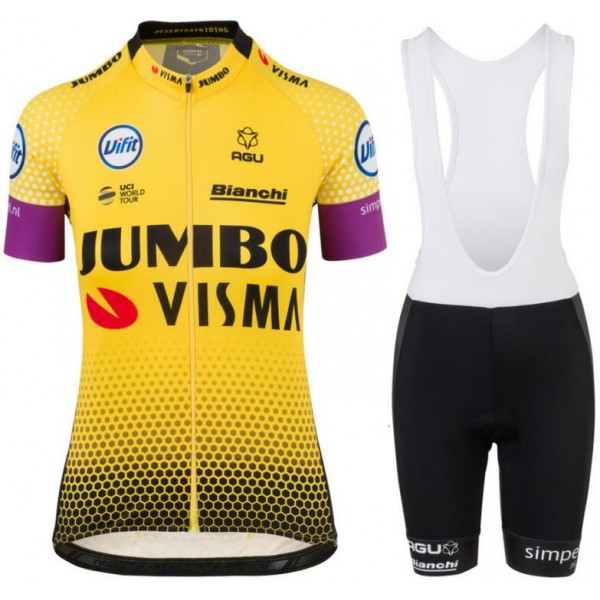 Jumbo Visma 2019 Dames Fietskleding Set Wielershirt Korte Mouw+Korte Fietsbroeken Bib