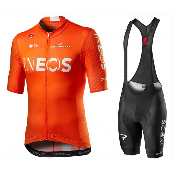 2020 INEOS Team Orange Fietskleding Set Fietsshirt Met Korte Mouwen+Korte Koersbroek Bib 179WLJP