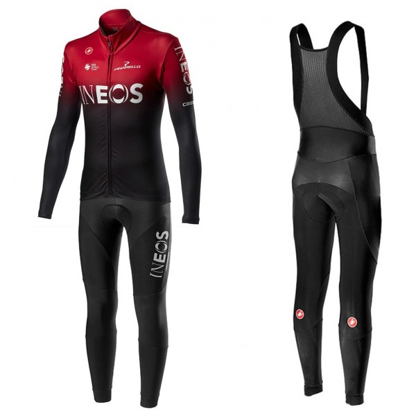 2020 INEOS Team Rood Wielerkleding Set Wielershirt Lange Mouw+Lange Fietsbroeken Bib 630CXNL