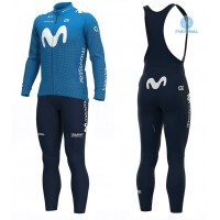 2020 MOVISTAR Team Thermal Fietskleding Set Wielershirts Lange Mouw+Lange Wielrenbroek Bib 523CVXS