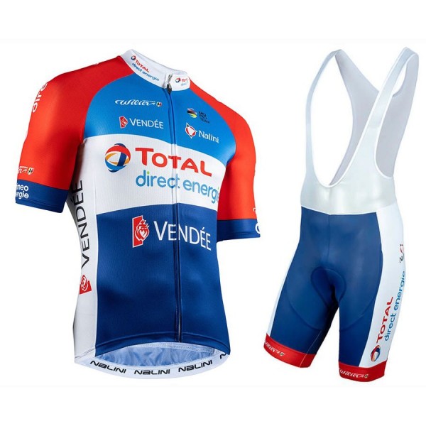 2020 TOTAL Direct Energie Fietskleding Set Fietsshirt Met Korte Mouwen+Korte Koersbroek Bib 461LAPQ