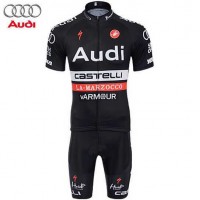 2015 AUDI Fietskleding Wielershirt Korte Mouwen+Fietsbroek Korte Zwart 2015 AUDI Fietskleding Wielershirt Korte Mouwen+Fietsbroek Korte Zwart