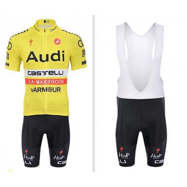 2015 AUDI Fietskleding Set Fietsshirt Met Korte Mouwen+Korte Koersbroek Geel