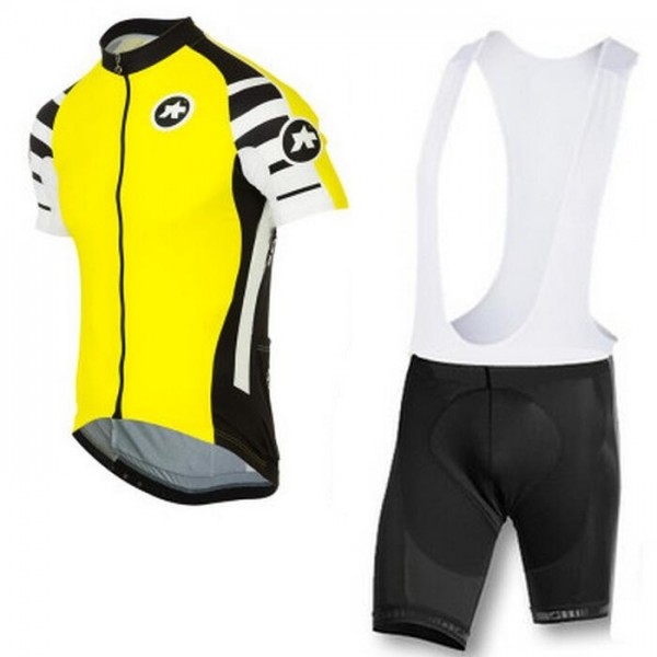 2016 ASSOS Fietskleding Set Fietsshirt Met Korte Mouwen+Korte Koersbroek Geel