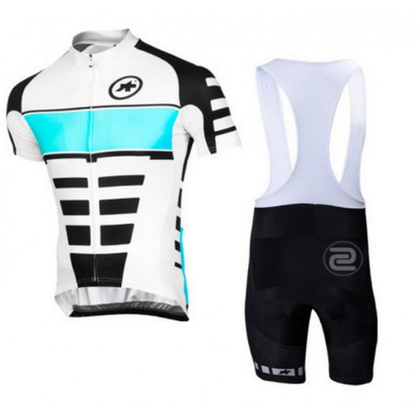 2016 ASSOS Fietskleding Set Fietsshirt Met Korte Mouwen+Korte Koersbroek Blauw Wit Zwart