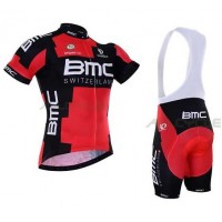 2016 BMC Wielerkleding Set Wielershirt Korte Mouwen+Fietsbroeken Bib Zwart Rood