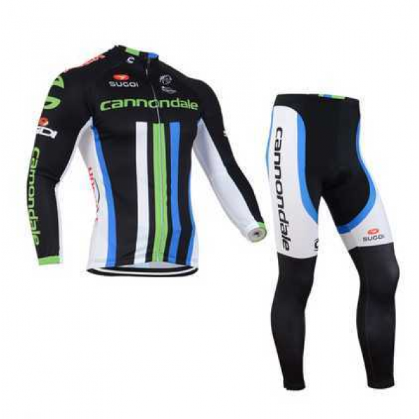 2014 Cannondale Wielerkleding Set Wielershirt Lange Mouw+Lange Fietsbroeken Wit Groen Blauw