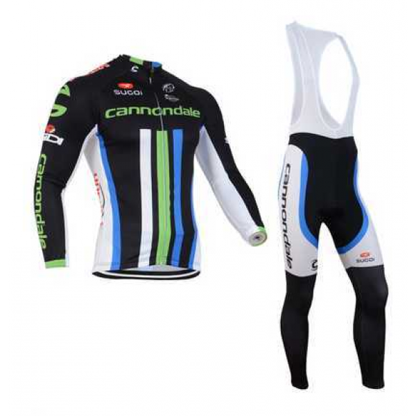 2014 Cannondale Wielerkleding Set Wielershirt Lange Mouwen+Lange Fietsbroeken Bib Wit Groen Blauw