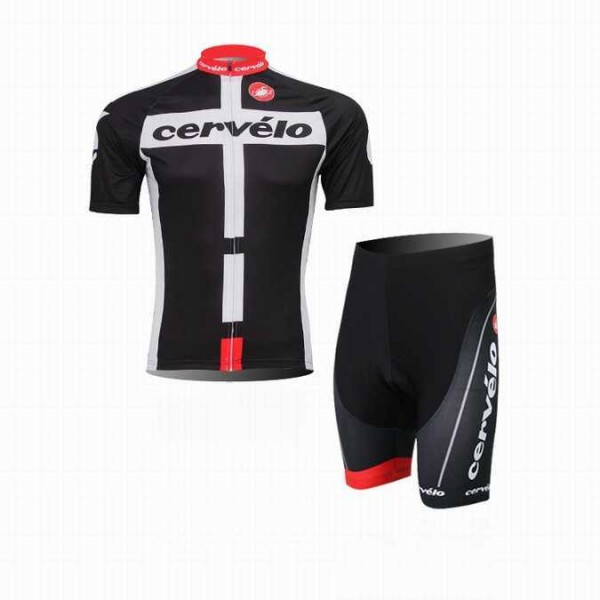 2014 Castelli Cervelo Wielerkleding Set Set Wielershirts Korte Mouw+Fietsbroek Zwart