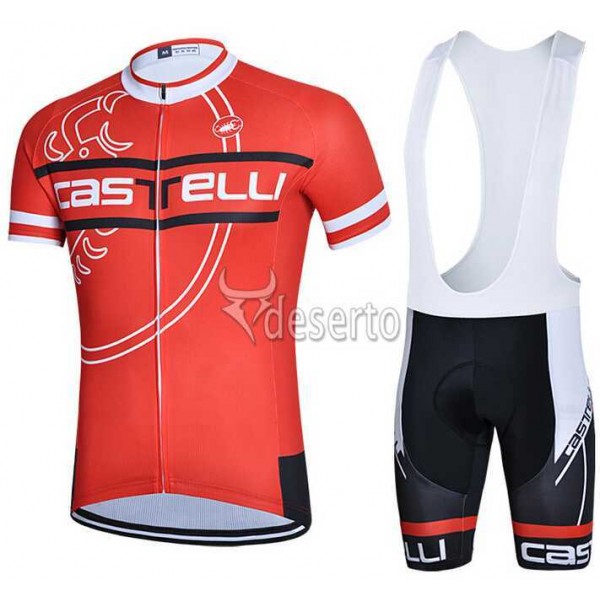 2015 Castelli Fietskleding Set Fietsshirt Met Korte Mouwen+Korte Koersbroek Rood