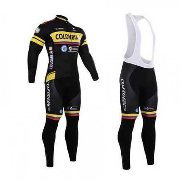 2015 Colombia Wielerkleding Set Wielershirt Lange Mouwen+Lange Fietsbroeken Bib