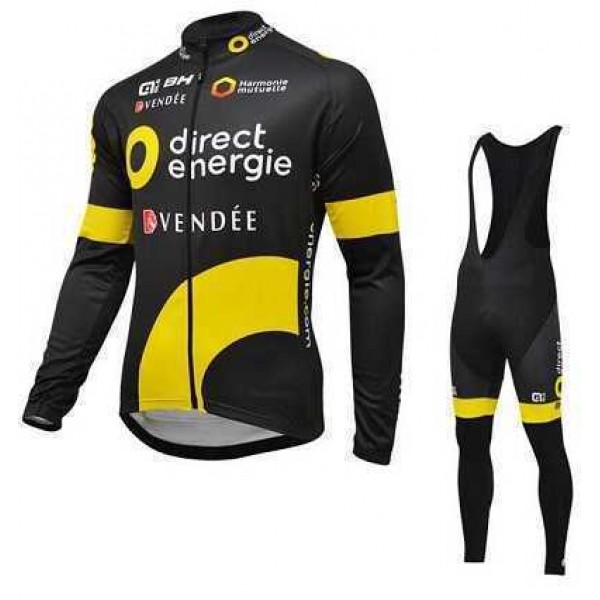 2016 DIRECT ENERGIE Fietskleding Wielershirt Lange Mouw+Lange Fietsbroeken Bib