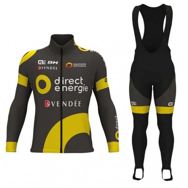 2017 Direct Energie Fietskleding Wielershirt Lange Mouwen+Lange Fietsbroeken Bib