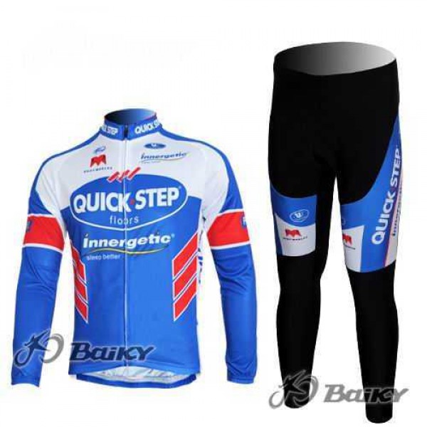 Omega Pharma-Quick Step Innergetic Fietskleding Wielershirts Lange Mouw+Lange Fietsbroeken Blauw Wit