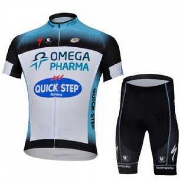 2013 Omega Pharma Quick Step Wielerkleding Set Wielershirts Korte Mouw+Fietsbroekje Wit Zwart