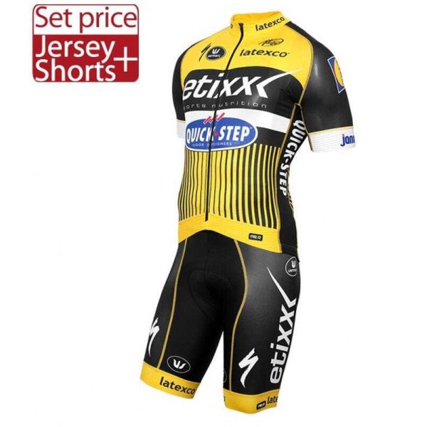 2016 Etixx Quick Step Fietskleding Set Fietsshirt Met Korte Mouwen+Korte Koersbroek Geel