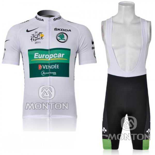 Europcar Pro Team Vendee Fietskleding Set Fietsshirt Met Korte Mouwen+Korte Koersbroek Wit