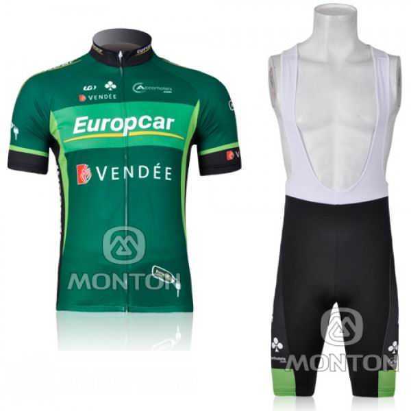 Europcar Pro Team Vendee Fietskleding Set Fietsshirt Met Korte Mouwen+Korte Koersbroek Groen