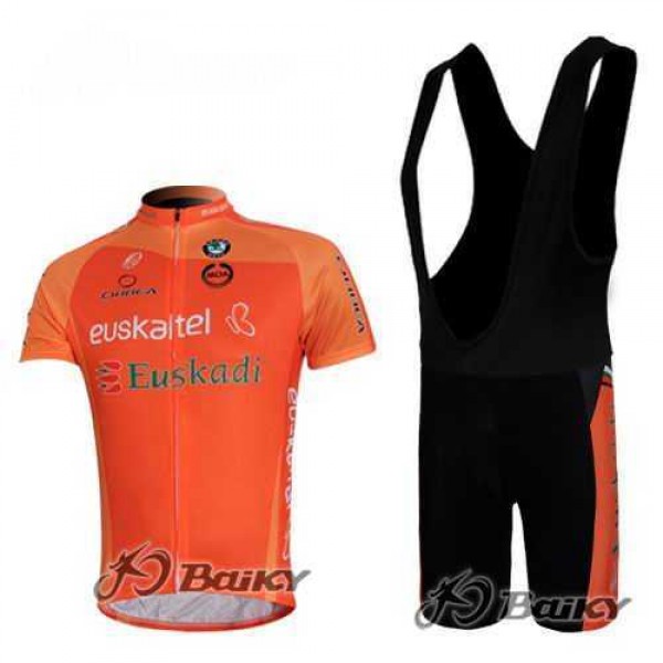 Euskaltel-Euskadi Pro Team Fietskleding Set Fietsshirt Met Korte Mouwen+Korte Koersbroek Oranje