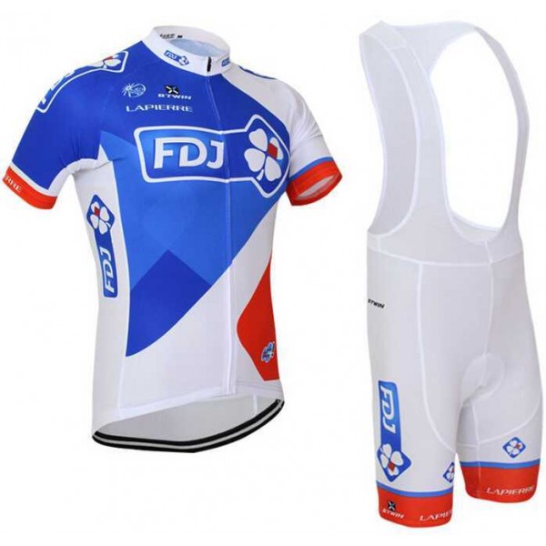 2015 FDJ Fietskleding Set Fietsshirt Met Korte Mouwen+Korte Koersbroek