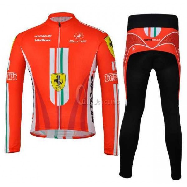 Ferrari Teams Castelli Cipollini Wielerkleding Set Wielershirt Lange Mouw+Lange Fietsbroeken