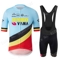 Jumbo Visma Belgium Blue 2021 Team Fietskleding Set Wielershirts Korte Mouw+Korte Fietsbroeken Bib FD8GUm