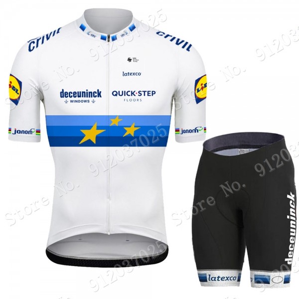 Deceuninck Quick Step 2021 European Champion Team Fietskleding Set Wielershirts Korte Mouw+Korte Fietsbroeken Bib M8jtRX