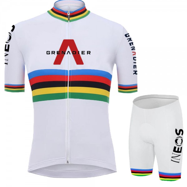 White Ineos Champion Pro Team 2021 Fietskleding Set Wielershirts Korte Mouw+Korte Fietsbroeken Bib QKgIhU