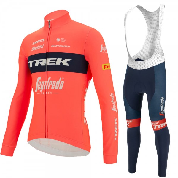 Fietskleding Profteams 2022 Trek Segafredo Pro Fietsshirt Lange Mouw+Lange Fietsbroek Bib rood CiRUQ