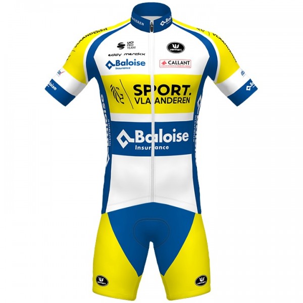 Wielerkleding Profteams 2020 Sport Vlaanderen-Baloise Vermarc Fietskleding Set Wielershirt Korte Mouwen+Fietsbroek Korte Geel