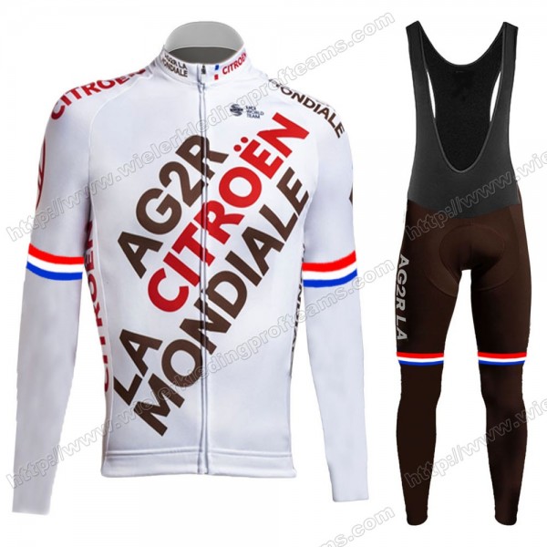 Ag2r Mondiale Citroen France 2021 Fietskleding Set Wielershirts Lange Mouw+Lange Wielrenbroek Bib VVDMT