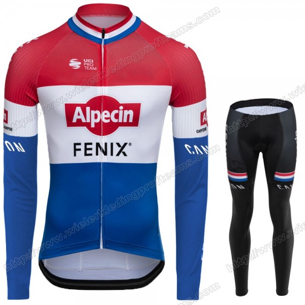 Alpecin Fenix 2020 Fietskleding Set Wielershirts Lange Mouw+Lange Wielrenbroek Bib Dutch WGEWU