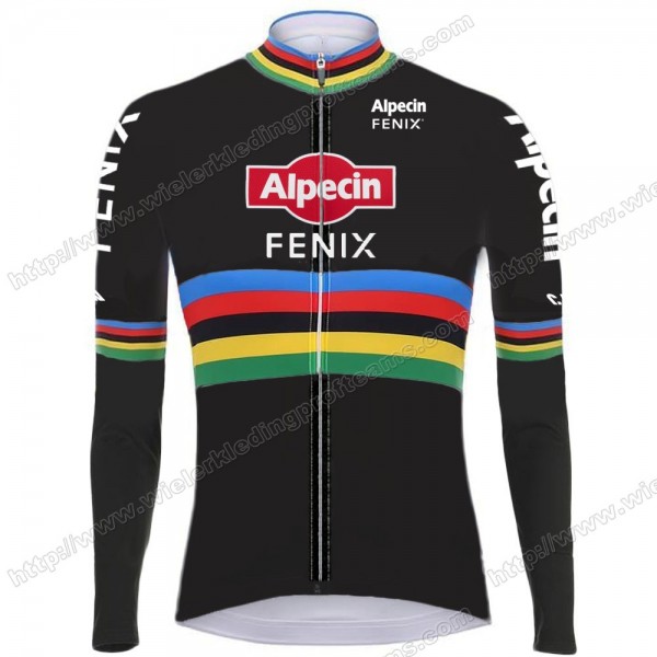 2021 Alpecin Fenix World Champion Zwart Wielershirts Lange Mouwen GIIDV