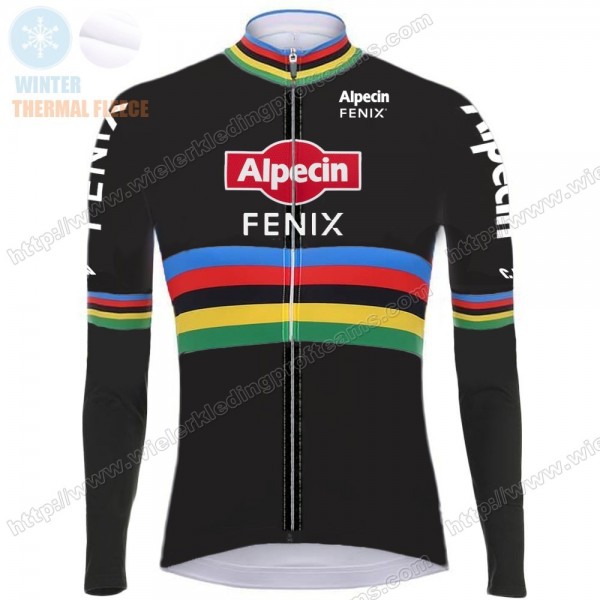 Winter 2021 Alpecin Fenix World Champion Zwart Wielershirts Lange Mouwen XXOUV