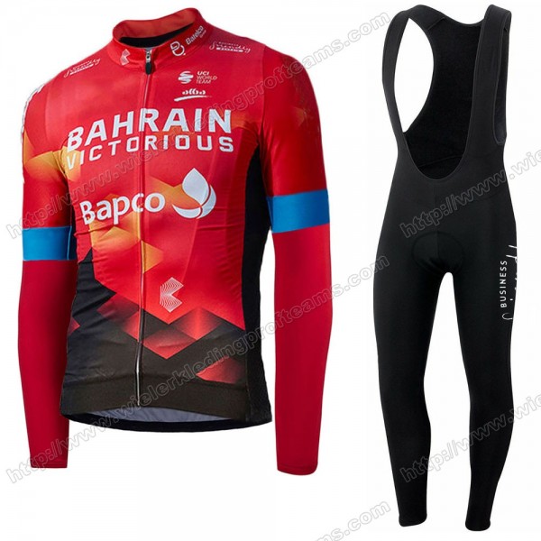 Bahrain Victorious Pro Team 2021 Fietskleding Set Wielershirts Lange Mouw+Lange Wielrenbroek Bib VLWNQ