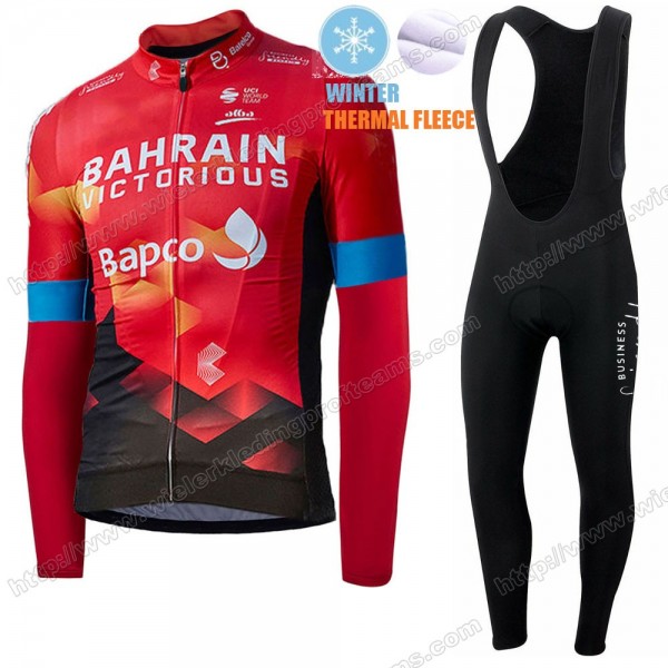 Winter Fleece Bahrain Victorious Pro Team 2021 Fietskleding Set Wielershirts Lange Mouw+Lange Wielrenbroek Bib NRBPH