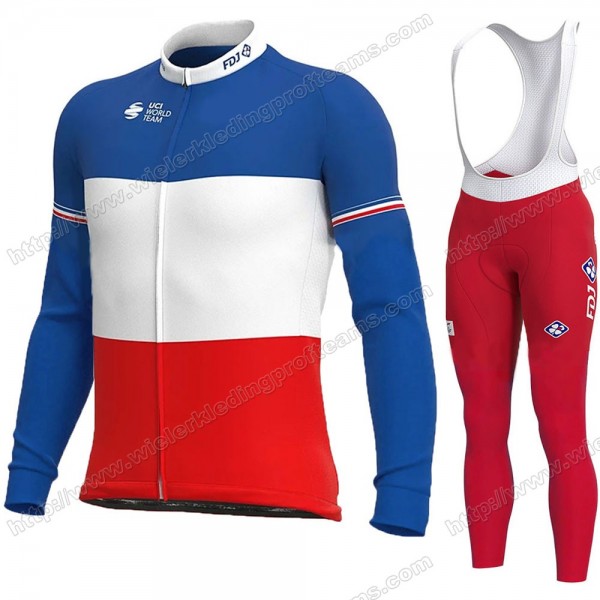 France FDJ 2020 Fietskleding Set Wielershirts Lange Mouw+Lange Wielrenbroek Bib DSBCX