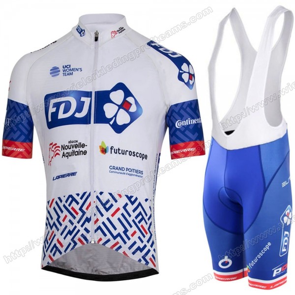 FDJ 2020 Fietskleding Set Fietsshirt Met Korte Mouwen+Korte Koersbroek Bib PEZBR