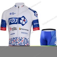 FDJ 2020 Fietskleding Set Fietsshirt Met Korte Mouwen+Korte Koersbroek Bib QHSKF