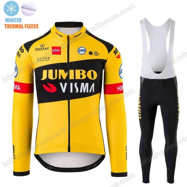 Winter Thermal Fleece Jumbo Visma 2020 Pro Team Fietskleding Set Wielershirts Lange Mouw+Lange Wielrenbroek Bib EZMHS