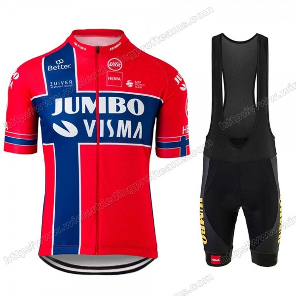 Jumbo Visma 2020 Norway Fietskleding Set Fietsshirt Met Korte Mouwen+Korte Koersbroek Bib JBQUB