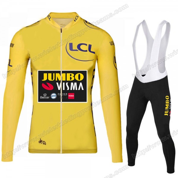 Jumbo Visma 2020 Tour De France Fietskleding Set Wielershirts Lange Mouw+Lange Wielrenbroek Bib FUWUT