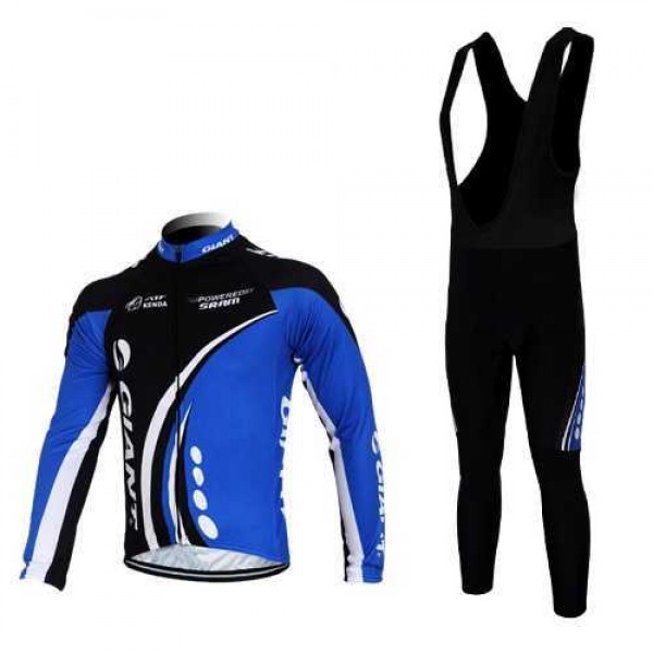 Giant Kenda Pro Wielerkleding Set Wielershirts Lange Mouw+Lange Fietsbroeken Bib Zwart Blauw