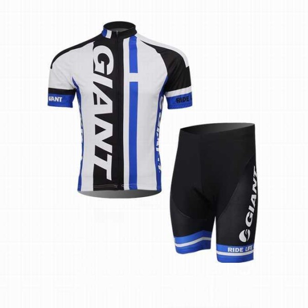 2014 Giant Wielerkleding Set Outlet Wielershirts Korte Mouw+Fietsbroek Korte Bib Wit Blauw Zwart