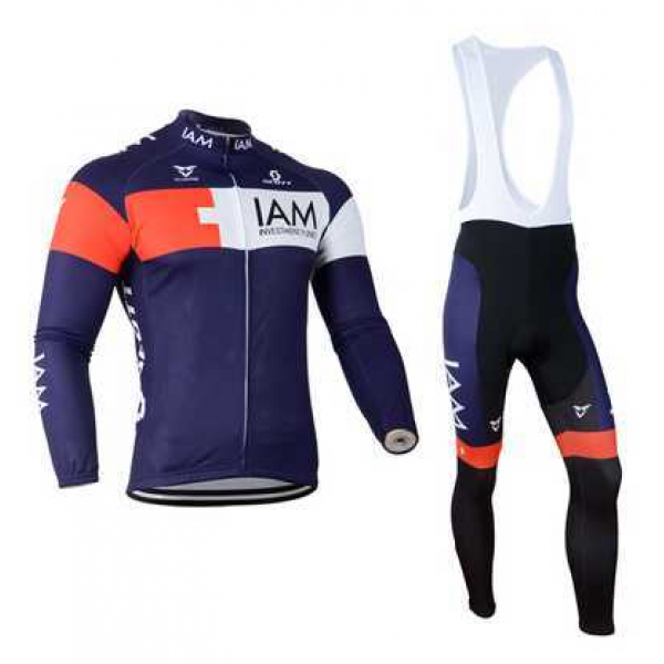 2014 IAM Scott Fietskleding Wielershirt Lange Mouwen+Lange Fietsbroeken Bib Blauw